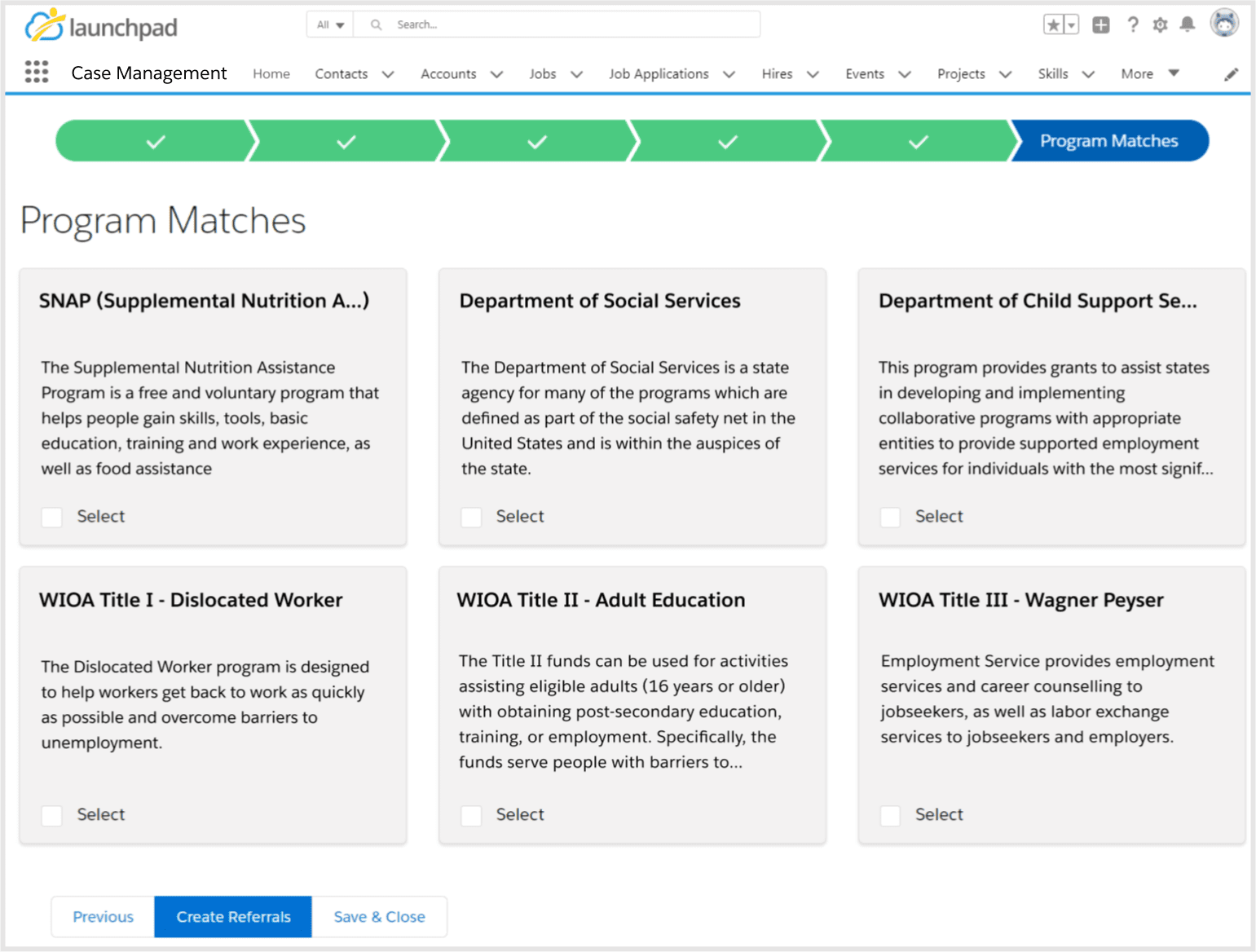 Launchpad - Eligibility & Program Matching